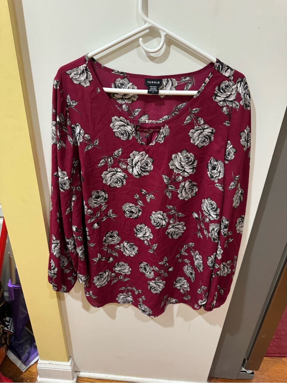 Torrid Burgundy Floral Long-Sleeve Top